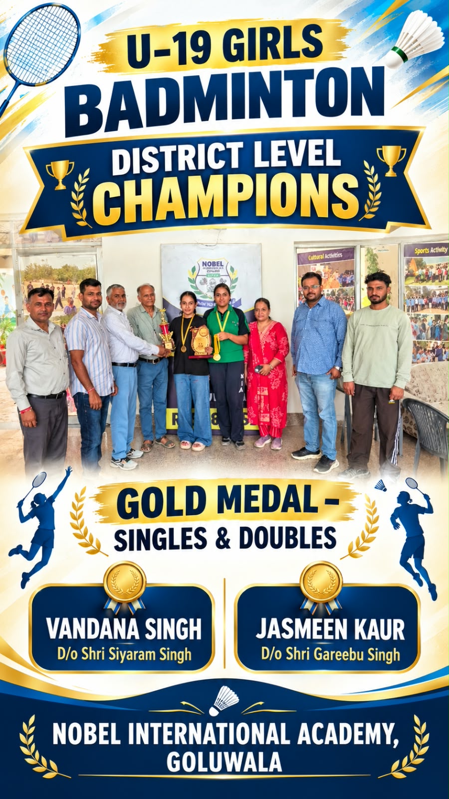U-19 Girls Badminton - District Level Champions